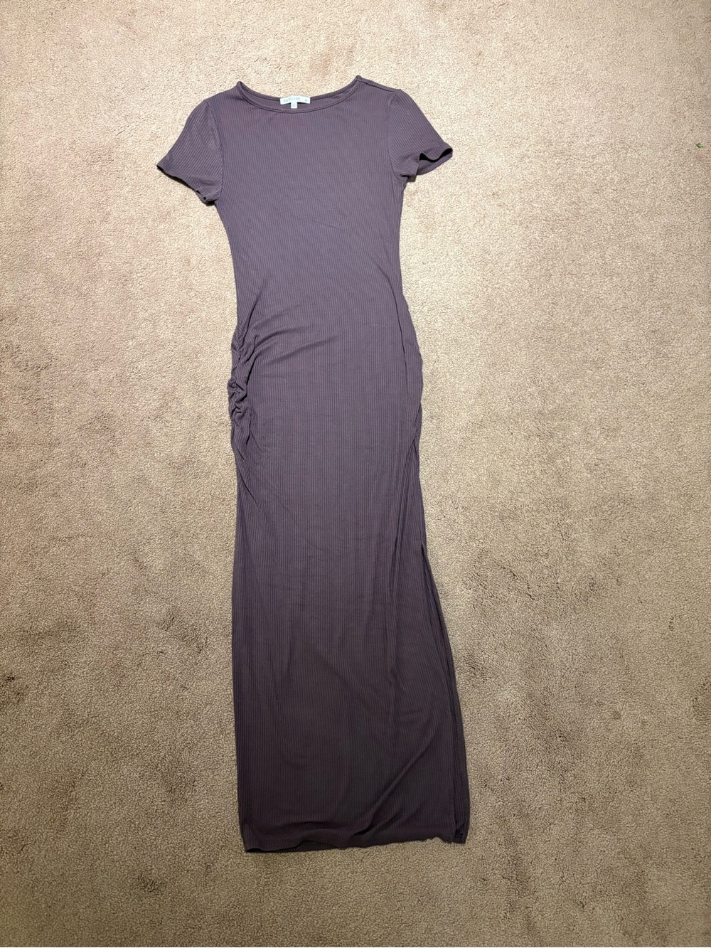 Antistar Short-Sleeve Ribbed Maxi Dress in Dusty Purple size xs